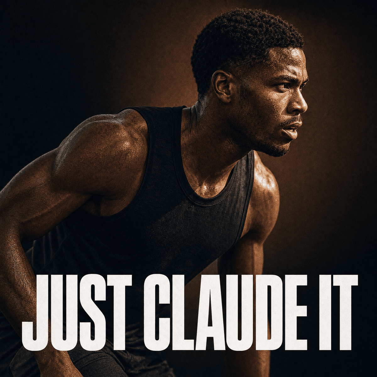 Poster in the style of a classic Nike 'Just Do It' ad: a focused athlete in dramatic lighting, with bold white text reading JUST CLAUDE IT across the bottom.